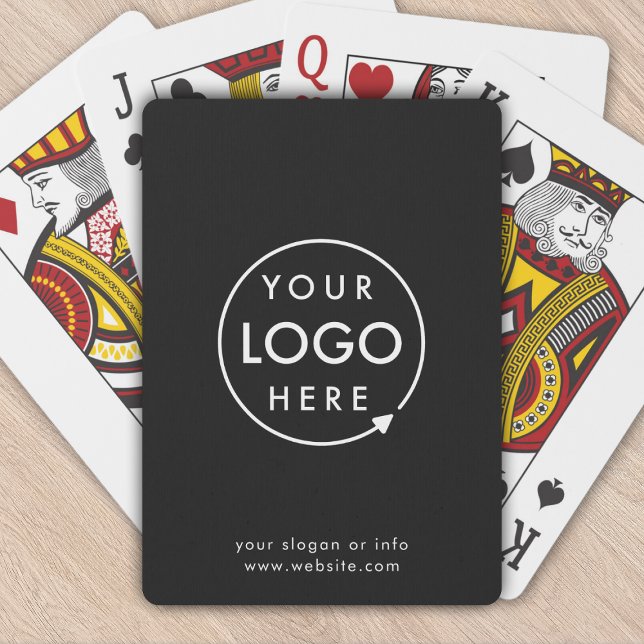 Logo | Unternehmen Minimalistisch Spielkarten (Sleek black company branded poker playing cards for small business events & promotional swag.)