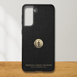 Logo-Unternehmen Samsung Galaxy Hülle<br><div class="desc">Eine schwarze Geschäftsvorlage im Luxus-Stil,  die leicht mit Ihrem Firmenlogo und Text aktualisiert werden kann. Mit einem Logo-Emblem aus gebürstetem Gold in einer Vorlage können Sie den Text und das Bild durch Ändern der Felder anpassen.</div>