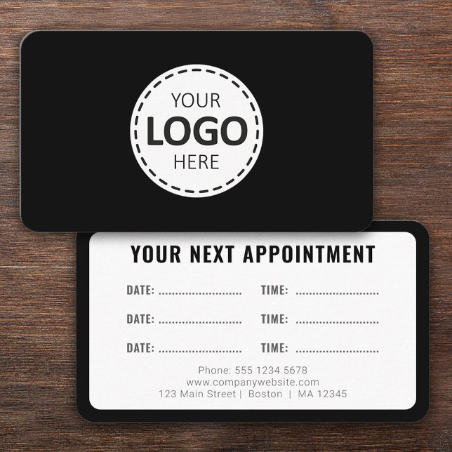 Logo Upload Modern Simple Appointment Black Visitenkarte (Von Creator hochgeladen)