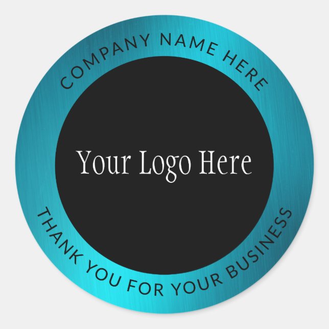 Logo Vielen Dank Business Aquamarin Metallic Runder Aufkleber (Vorderseite)
