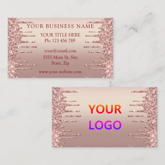 Logo-Visitenkarte - Rosen Gold Blush Glitzer Tropf Visitenkarte (Vorne/Hinten)
