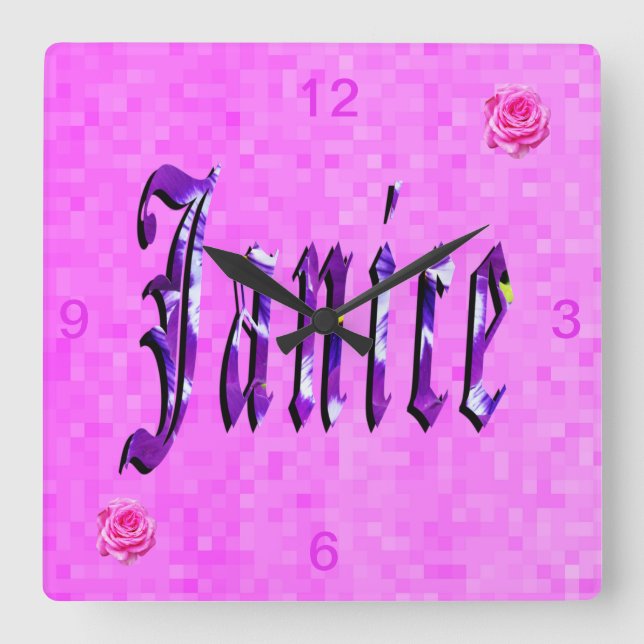 Logo von Janice Girls Quadratische Wanduhr (Vorderseite)