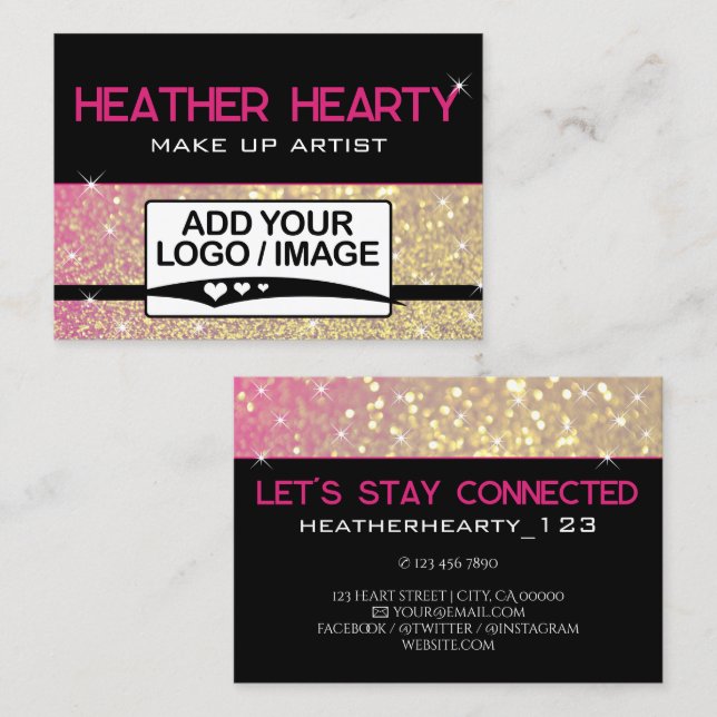 Logo-Vorlage für Luxury Gold Girly Neon Pink Glitz Visitenkarte (Vorne/Hinten)