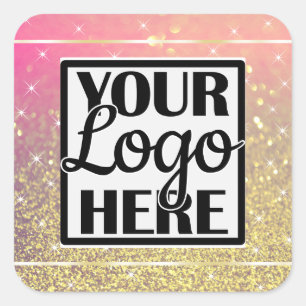 Logo-Vorlage Gold und Rosa Glitzer Sparkle Stars Quadratischer Aufkleber