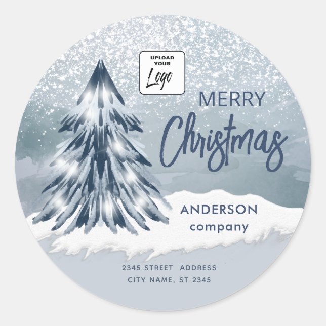 Logo Wasserfarbe funkeln Weihnachtsbaum Winter Runder Aufkleber (Vorderseite)