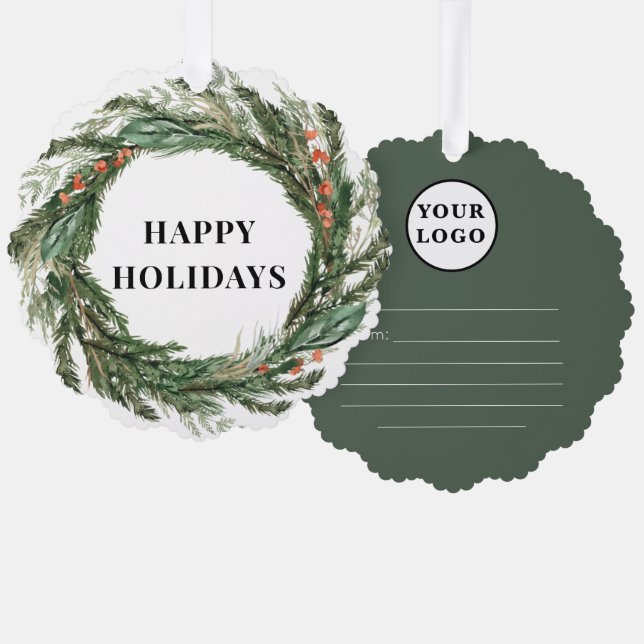 Logo-Weihnachtsgeschenk-Tag Ornament Karte (Vorderseite/Rückseite)