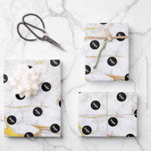 Logo Weiß und Goldmarmor Geschenkpapier Set