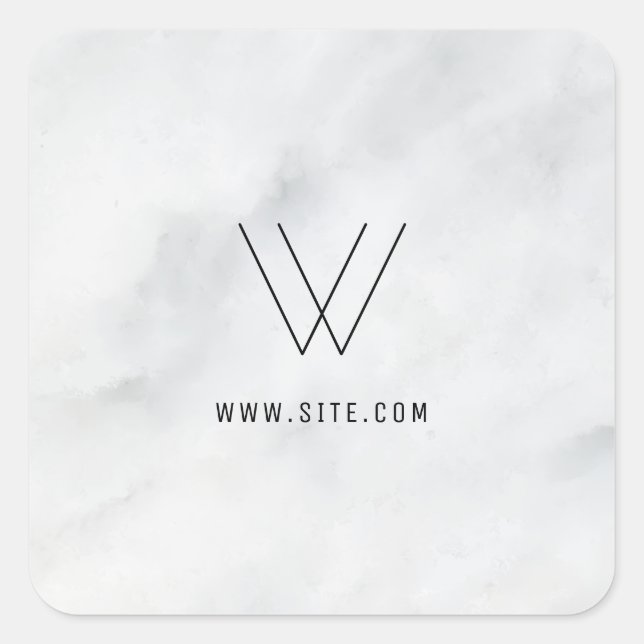Logo-weißer Marmor Quadratischer Aufkleber (Vorderseite)