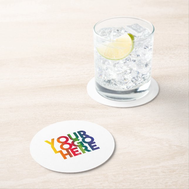 Logo "White Simple Business" Runder Pappuntersetzer (Vor Ort)