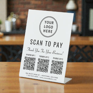 Logo zur Zahlung per Scan 3 Zahlungs-QR-Codes Sockelschild