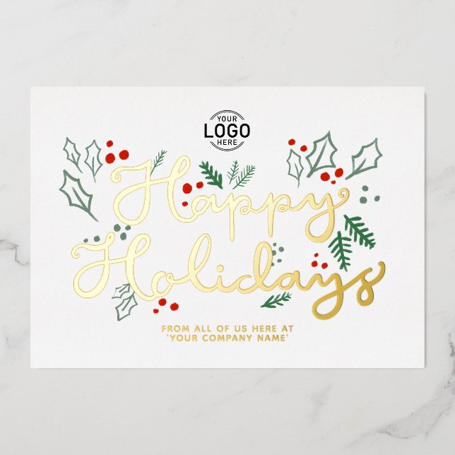 Logogeschäft Gold Briefe glückliche Ferien Weiß Folieneinladung (Vorderseite)