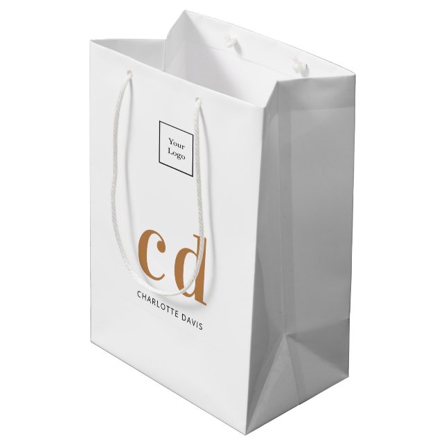 Logokombinationen mit weißem Gold Mittlere Geschenktüte (Rückseite Schrägansicht)