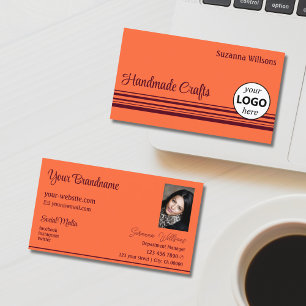 Logos und Foto im einfachen orangefarbenen Dekor Visitenkarte