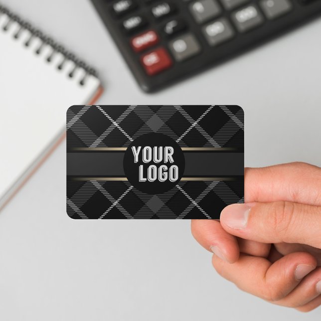 Logos und QR-Code Kohle Grau Kariert, moderne Mark Visitenkarte (Von Creator hochgeladen)
