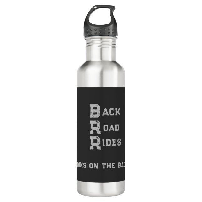 Logos und Slogan "Back Road Rides", graue Buchstab Edelstahlflasche (Vorderseite)