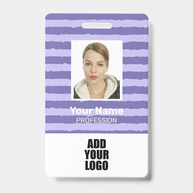 Logos und Strichcode für Mitarbeiter - Lila Streif Ausweis (Vorderseite)