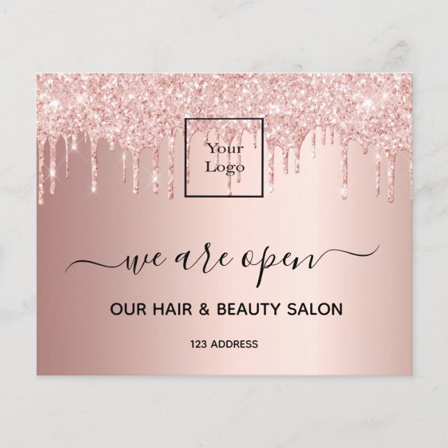 Logos Wiedereröffnung Schönheitssalon Rose Gold Gl Flyer (Vorne)