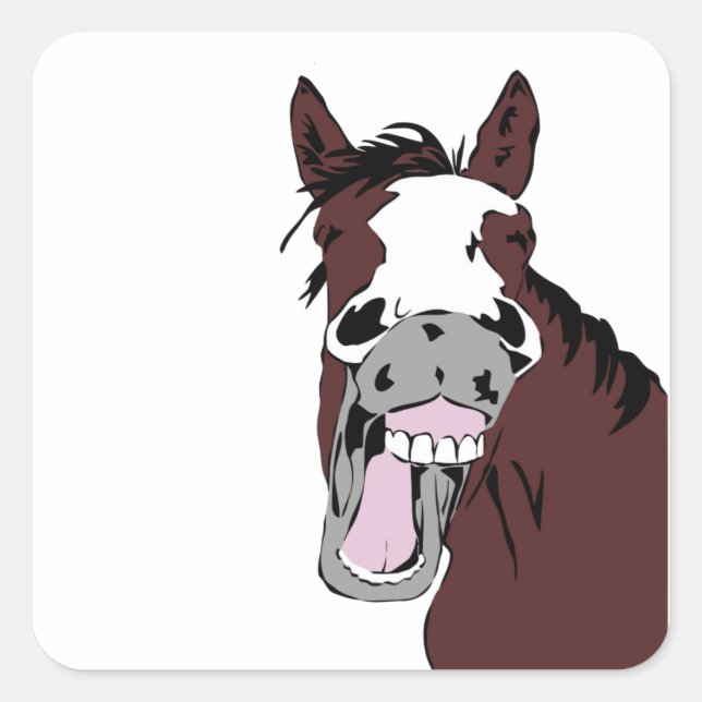 Logos zum Lachen von Pferden Quadratischer Aufkleber (Vorderseite)