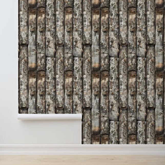 Logs Cabin Look rustiktisch Tapete (Anwendung)