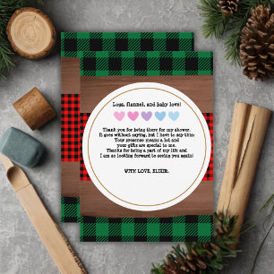 Logs Flannel Rustic Kariert Hearts Baby Dusche Dankeskarte