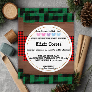 Logs Flannel Rustic Kariert Hearts Baby Dusche Einladung
