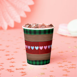 Logs Flannel Rustic Kariert Hearts Baby Dusche Pappbecher