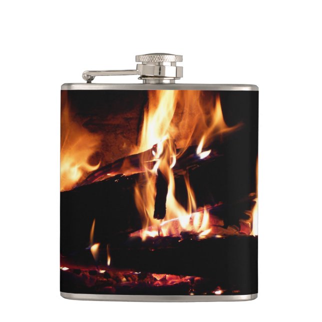 Logs in the Fireplace Warm Fire Photography Flachmann (Vorderseite)