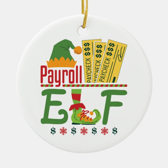 Lohnroll Elf Christmas Payroll Manager Keramik Ornament (Vorne)