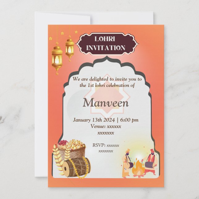 Lohri Invitation - gelb Einladung (Vorderseite)
