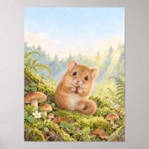 Loir entre champignons et fougères – Affiche