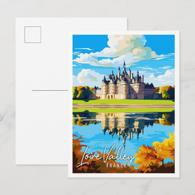 Loire Valley France Vintage Illustration Postkarte (Vorne/Hinten)