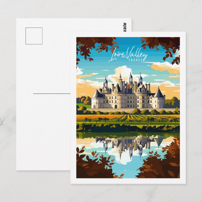 Loire Valley France Vintage Illustration Postkarte (Vorne/Hinten)
