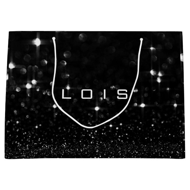 Lois Schwarz-weiß White Glitzer Gefallen Gift Spar Große Geschenktüte (Vorderseite)
