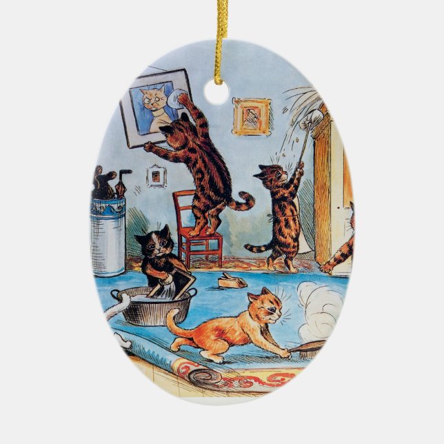 Lois Wains Frühjahrsputz-Katzen Keramikornament (Vorne)