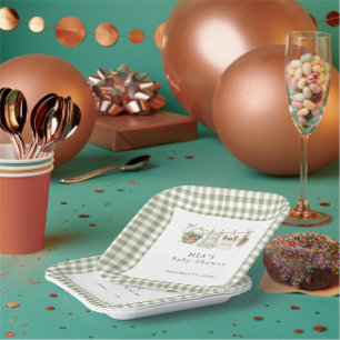 Lokal angebaute Salbei-Gingham-Baby-Party Pappteller