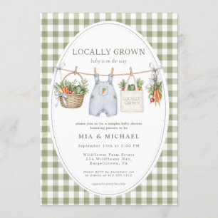 Lokal angebaute Salbei-Gingham-Paar-Baby-Shower Einladung