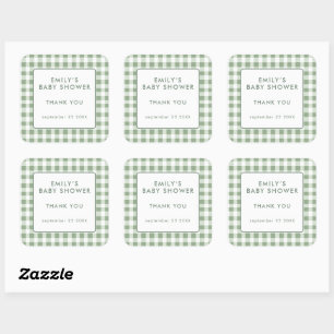Lokal gewachsene Salbei-Gingham-Baby-Shower-Dankes Quadratischer Aufkleber
