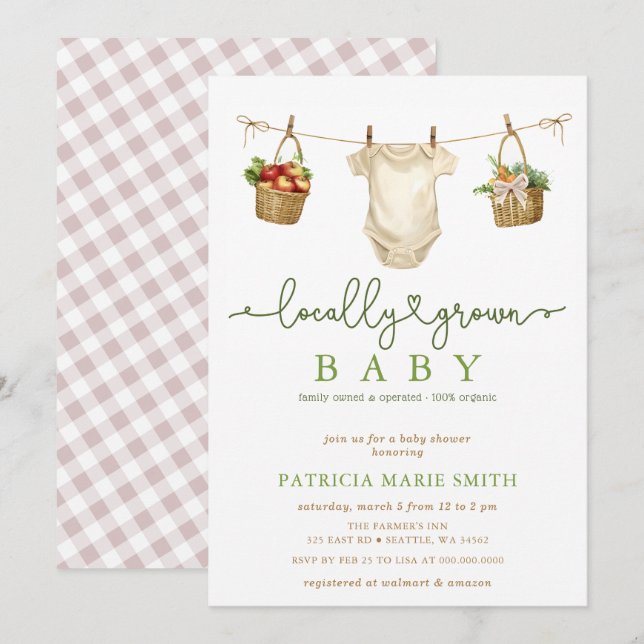 Lokal gezüchtete Baby Bauern Market Baby Shower Einladung (Vorne/Hinten)