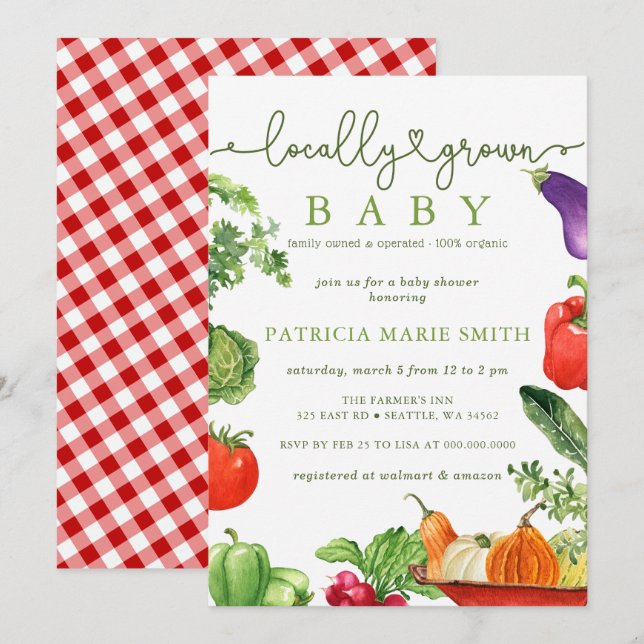 Lokal gezüchtete Baby Bauern Market Baby Shower Einladung (Vorne/Hinten)