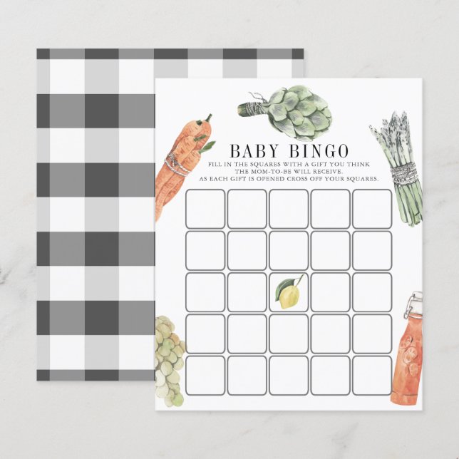 Lokal gezüchtete Bauern Market Baby Shower Bingo (Vorne/Hinten)