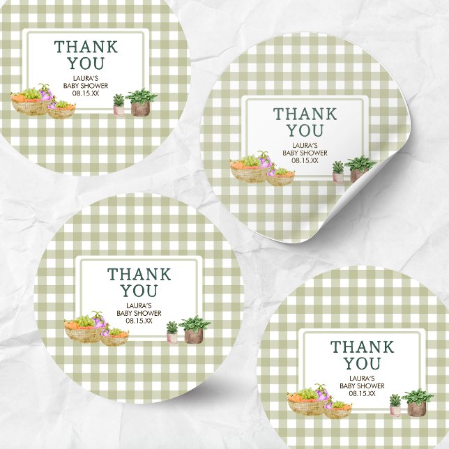 Lokal gezüchtete Bauern Market Baby Shower Runder Aufkleber (Green Farmers Market Locally Grown Baby Shower Round Sticker )