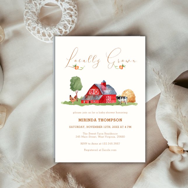 Lokal gezüchtete Bauern Markt Barn Babydusche Einladung (Locally Grown Farmers Market Barn Baby Shower Invitation)