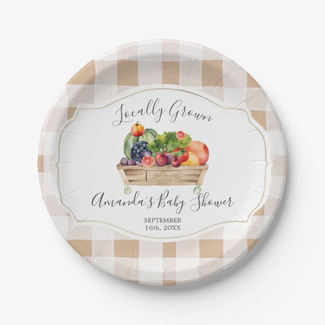Lokal gezüchtete Veggies Bauer Market Babydusche Pappteller (Vorderseite)
