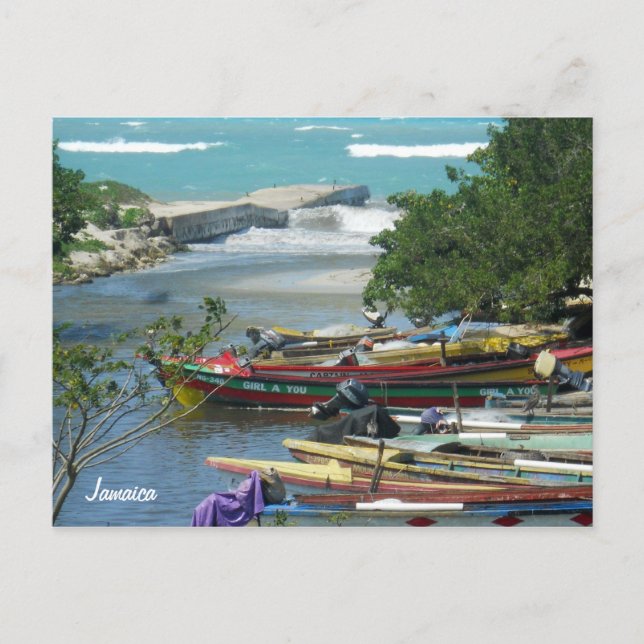 Lokale Fischerboote Negril River Jamaica Foto Postkarte (Vorderseite)