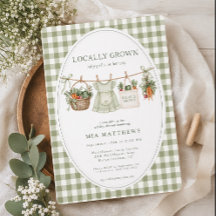 Lokale Salbei-Gingham-Baby-Shower-Einladung