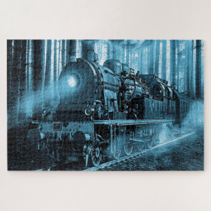 Lokomotive in Blautönen - großes Puzzle