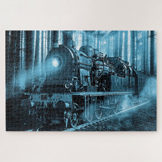 Lokomotive in Blautönen - großes Puzzle (Horizontal)