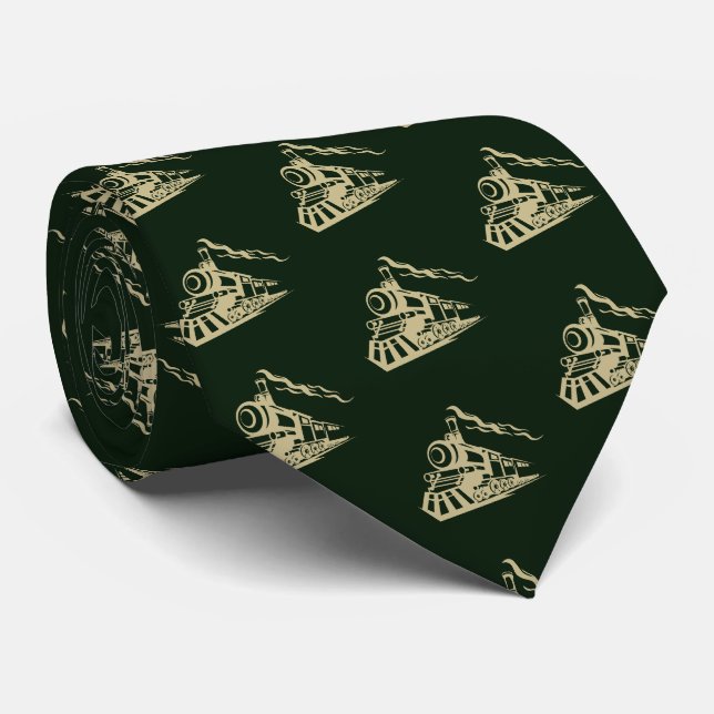 Lokomotive Neck Tie Green Krawatte (Gerollt)