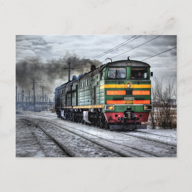 Lokomotive und Schnee Postkarte (Vorderseite)