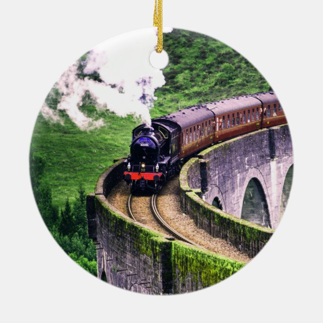 Lokomotive-Zug auf Brücke Keramik Ornament (Hinten)